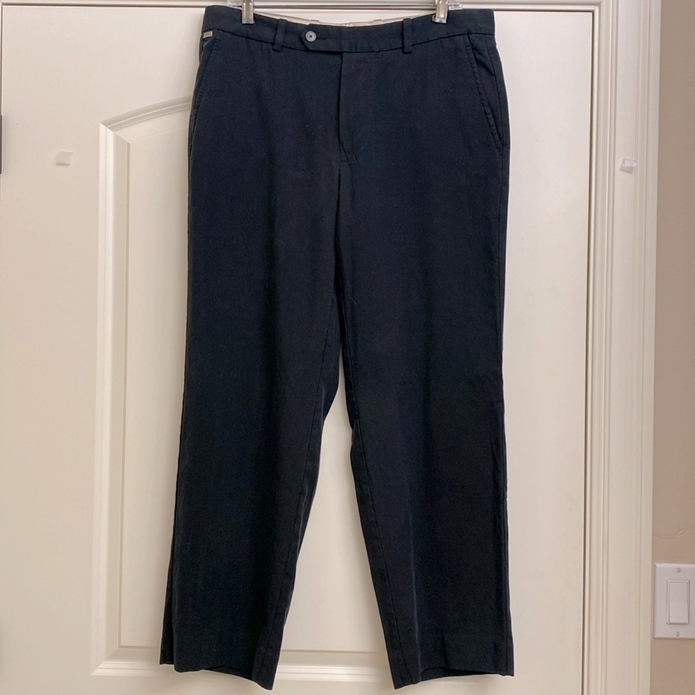 Tommy Bahama Black Flat-Front Chino Silk Pants Men’s slacks Pockets Size 35’X30’
